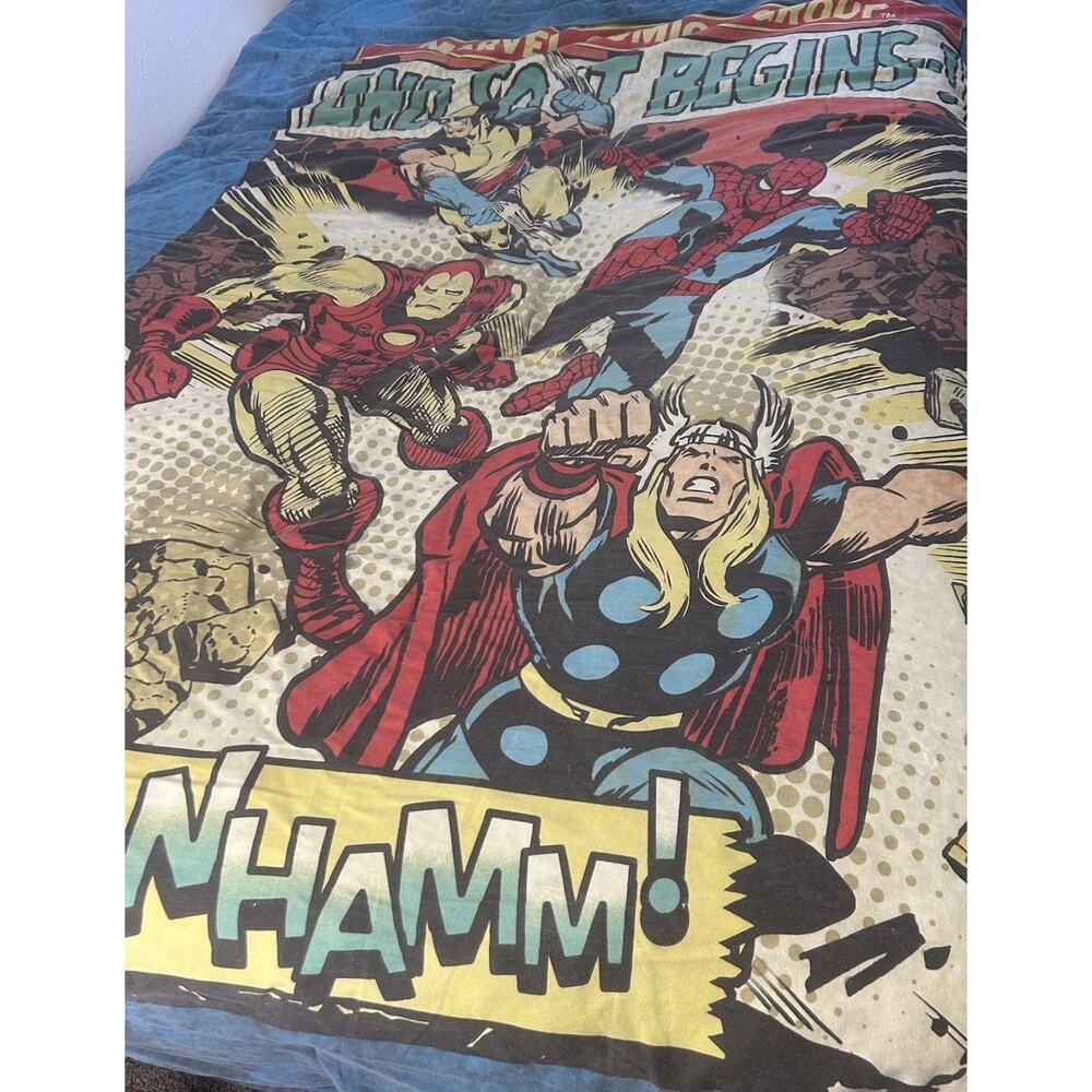 Marvel Comics Book Blanket Superhero & Sheet Set Spiderman Thor Iron Man AS-IS